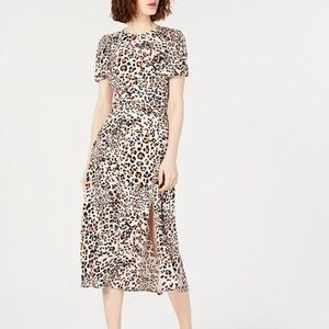 TDC Leopard Print Short Flutter Sleeve Dress with Slit Size XL